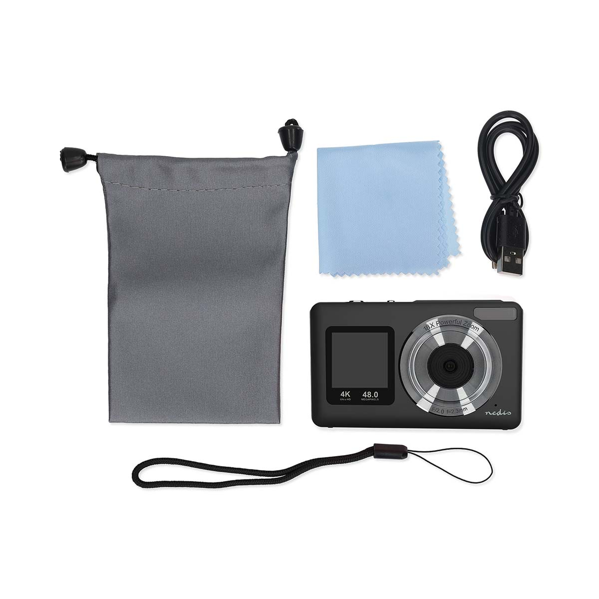 Nedis Dual Screen 48MP 4K Digital Camera Black | HM41PC2530