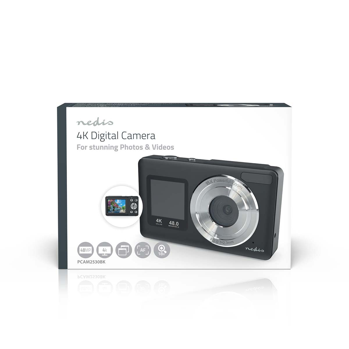 Nedis Dual Screen 48MP 4K Digital Camera Black | HM41PC2530