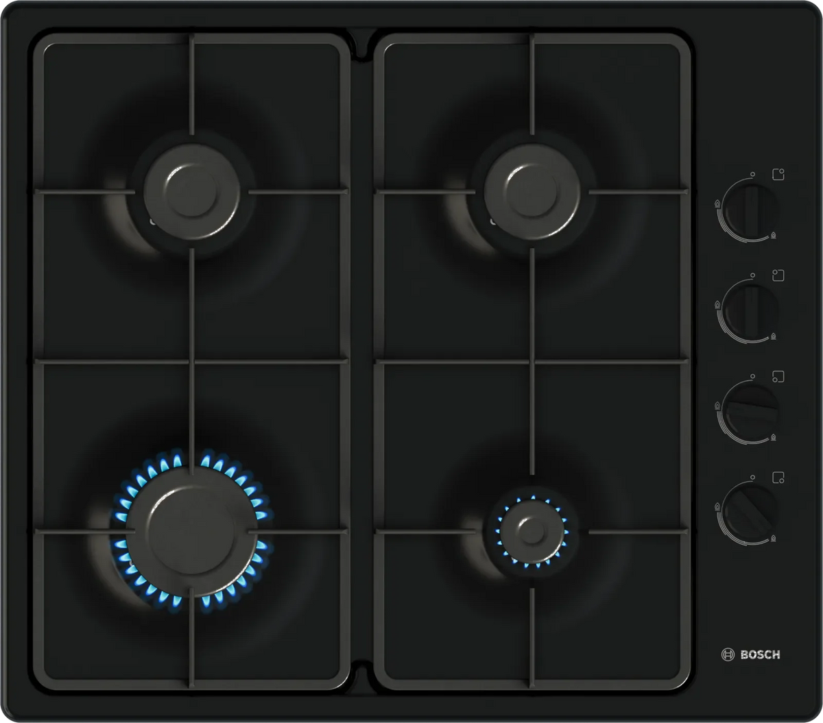 Bosch PBP6B6K60 Series 2 60cm 4 burner gas hob in Black enamel