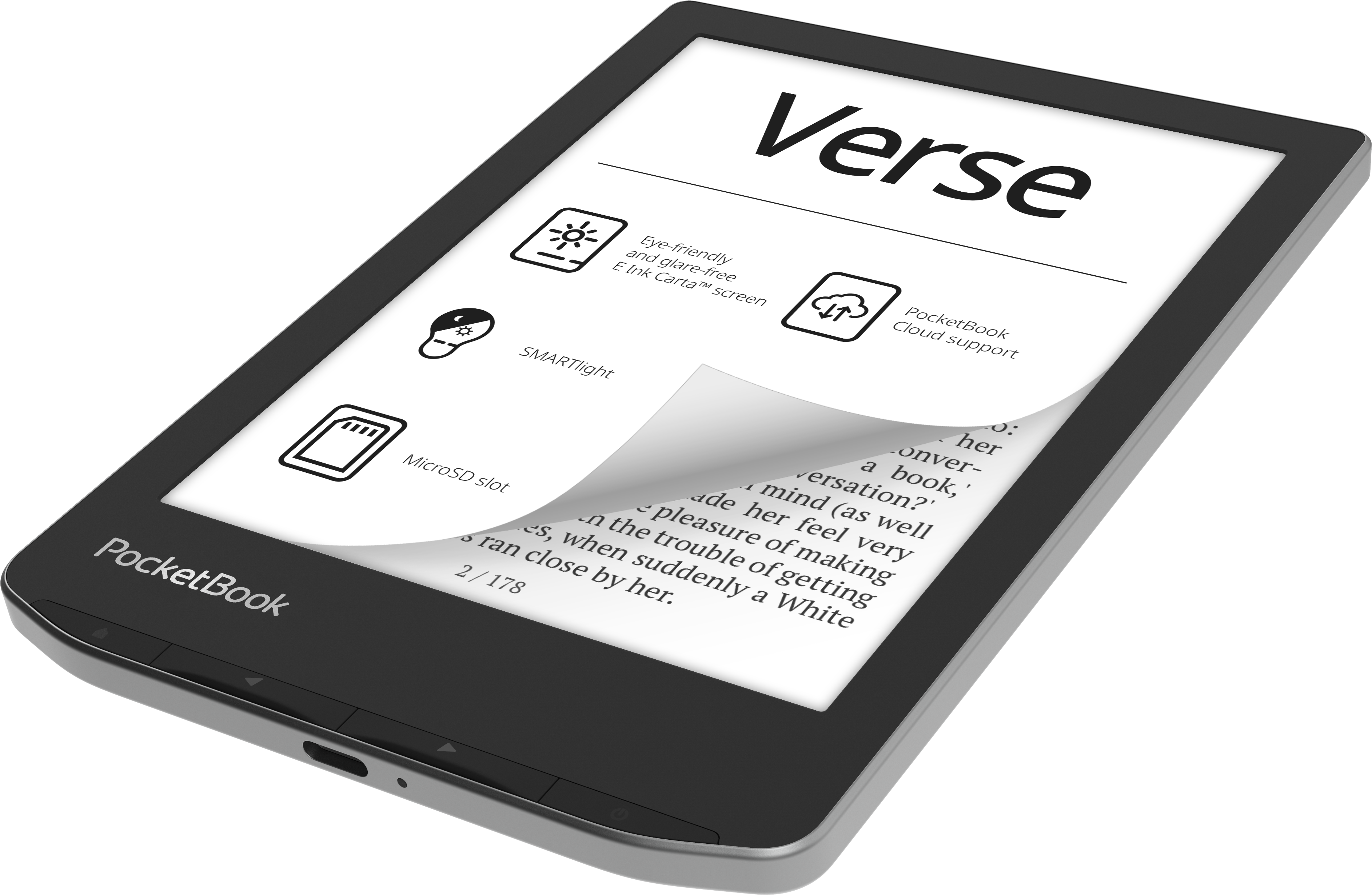 PocketBook Verse - 6" E Ink Carta HD E-Reader - Mist Grey | 253-PB629-M-WW