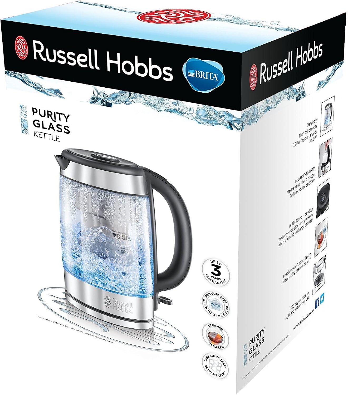 Russell Hobbs Purity Glass BRITA Filter Kettle 1L Black | 20760-10