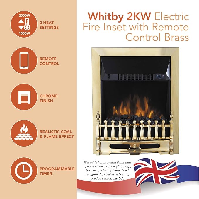 Warmlite Whitby 2kW LED Inset Electric Fire Brass | WL45049