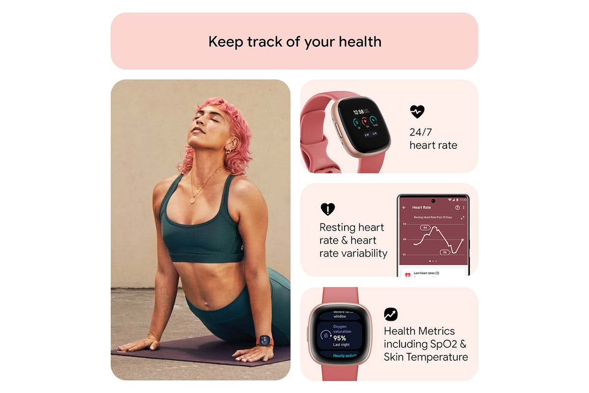 Fitbit Versa 4 - Fitness Smartwatch with GPS, NFC Payments & 40+ Exercise Modes - Pink Sand/Copper Rose | 79-FB523RGRW