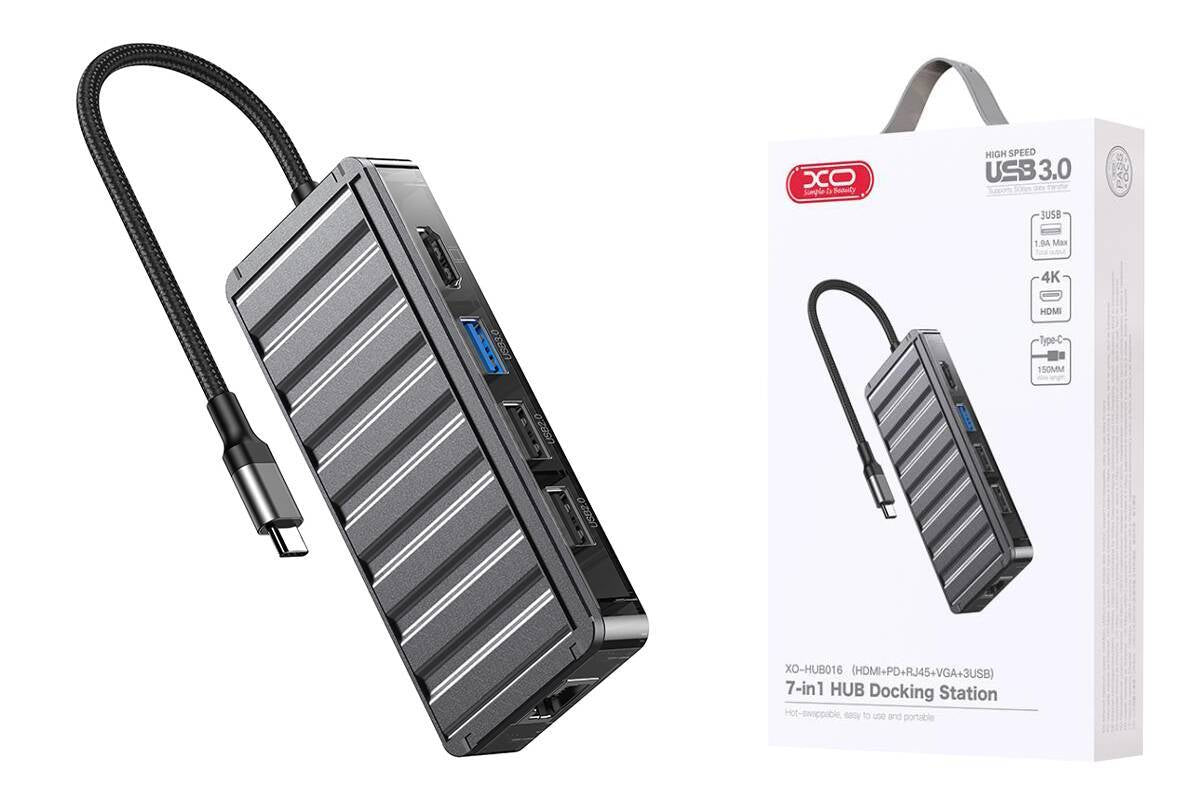 XO HUB016 7 in 1 Multifunctional USB-C Docking Station