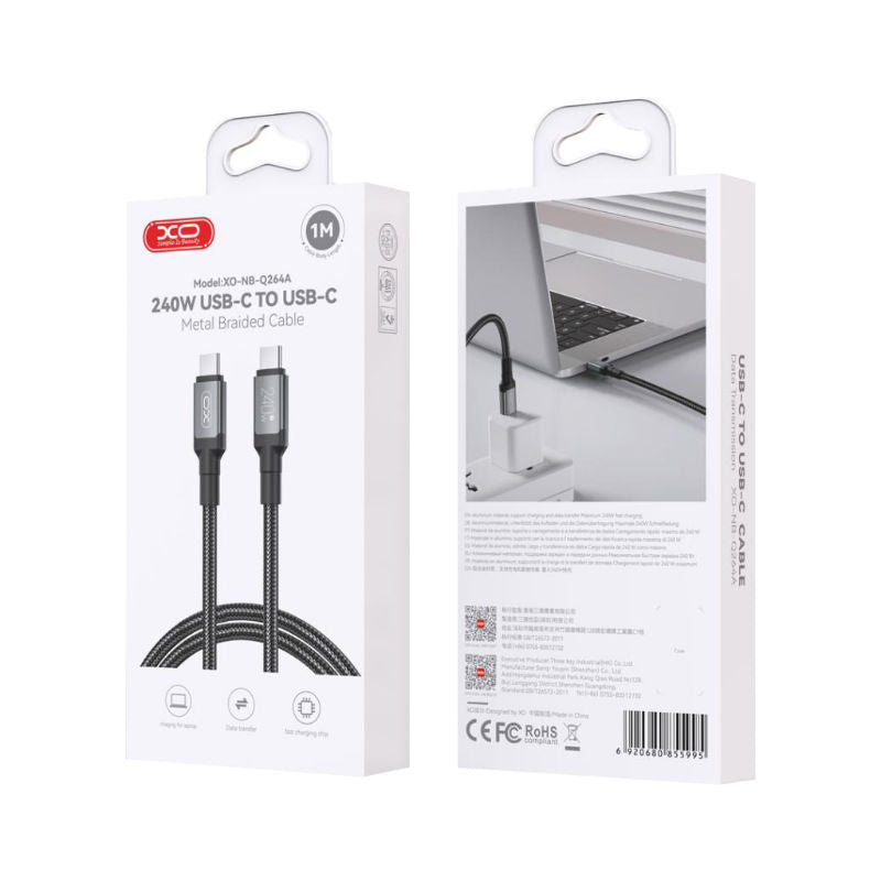 XO Black 240W Type-C To Type-C 1M Hi-Powered Data Cable