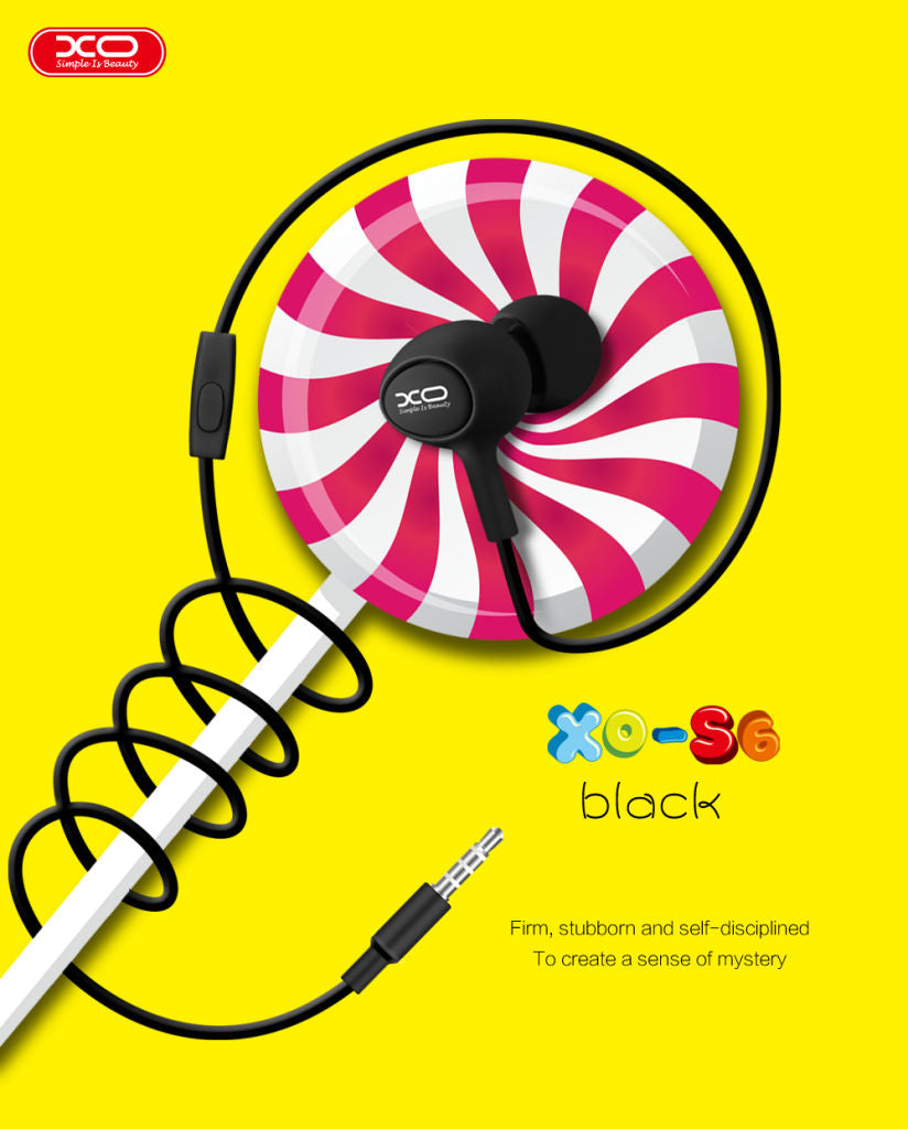XO Black S6 Candy Music Earphones 3.5mm Jack 1.2m