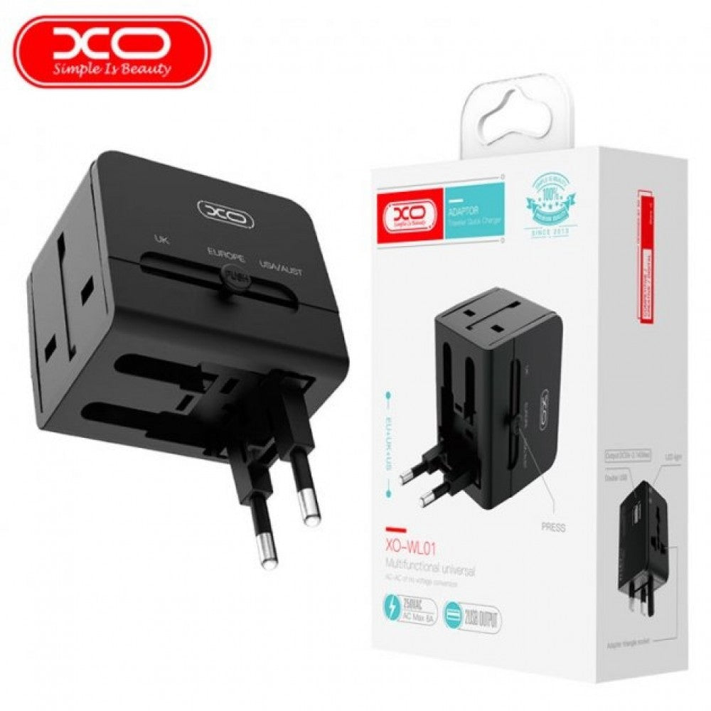 XO Black Multi Multi Country World Travel Charger with USB
