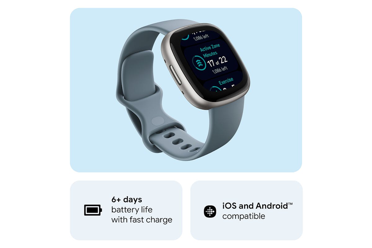 Fitbit Versa 4 Waterfall Blue/Platinum | FB523SRAG