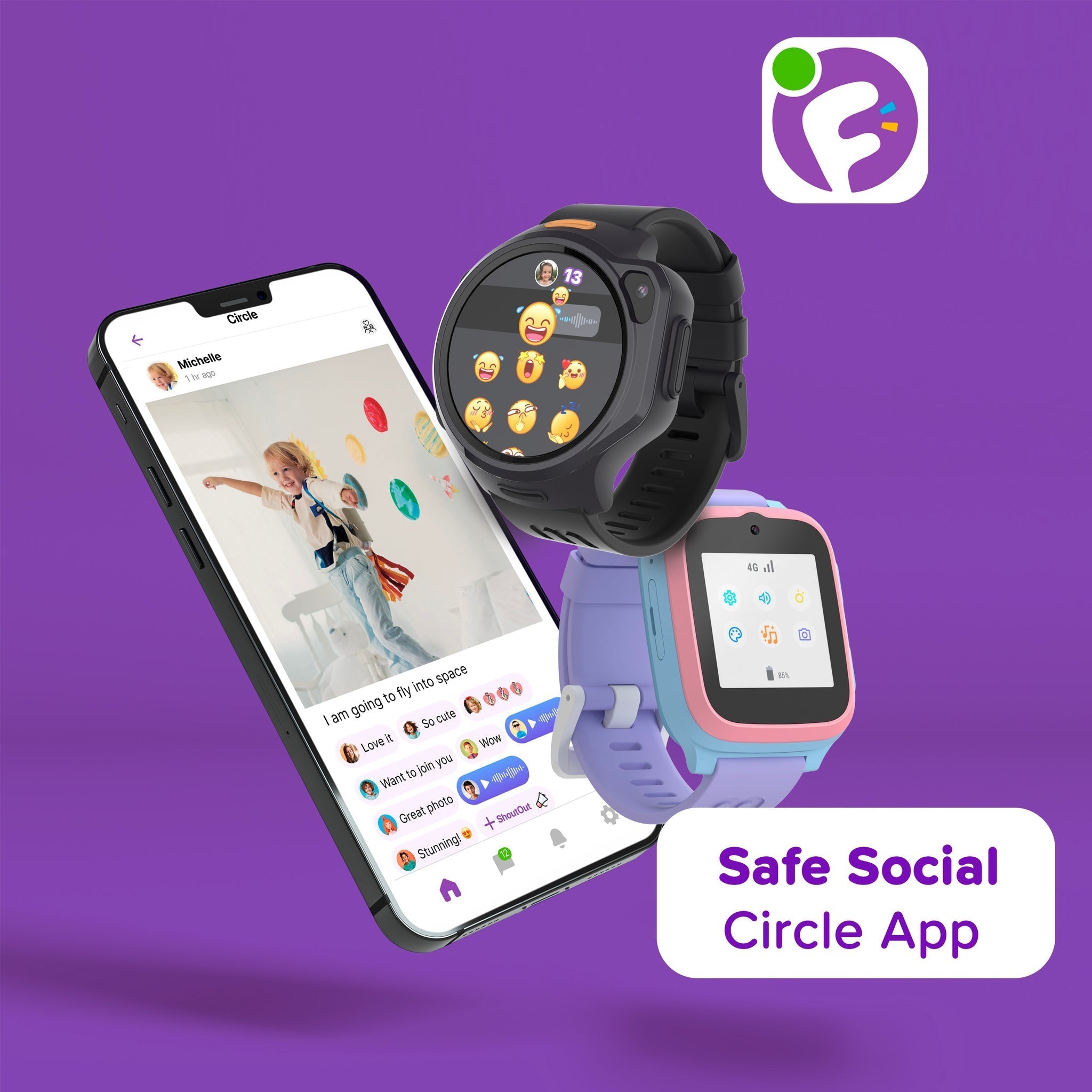 myFirst Fone S3 - 4G Kids Smart Watch with 1.4" Round AMOLED & GPS - Cotton Candy | 256-KW1401SE-CC01