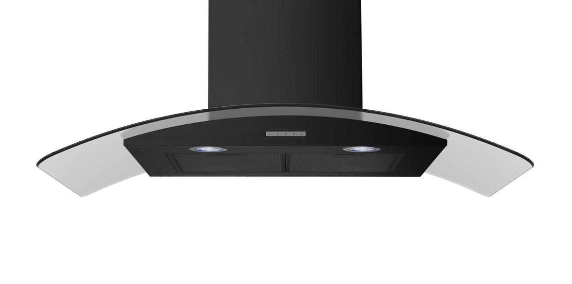 Belling Chimney Hood Curved Glass 90cm Black | CHIM904GBLK