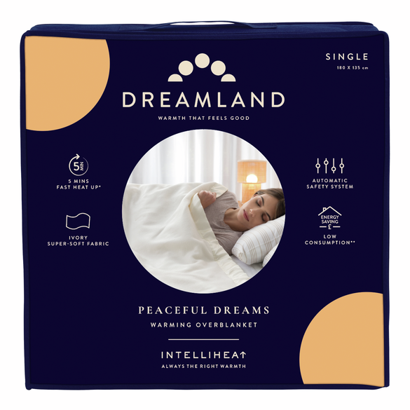 Dreamland Peaceful Dreams Single Heated Overblanket Ivory | 16924