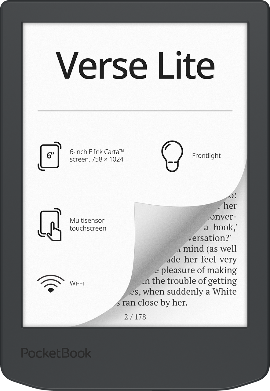 PocketBook Verse Lite - 6" E Ink Carta E-Reader - Midnight Grey | 253-PB619-T-WW E-Readers