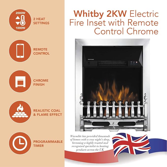 Warmlite Whitby 2kW LED Inset Electric Fire Chrome | WL45048