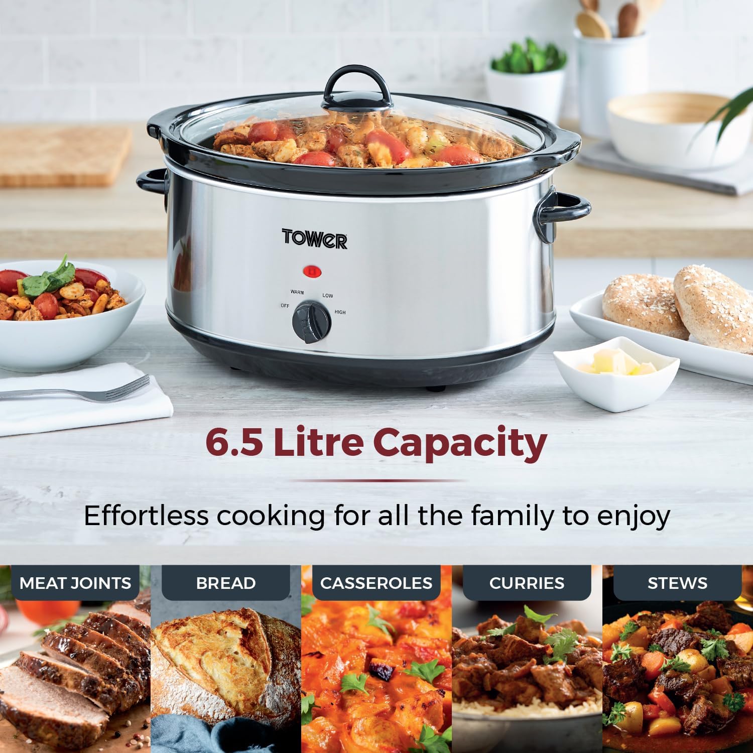 Tower 6.5L Stainless Steel Slow Cooker | T16040Y