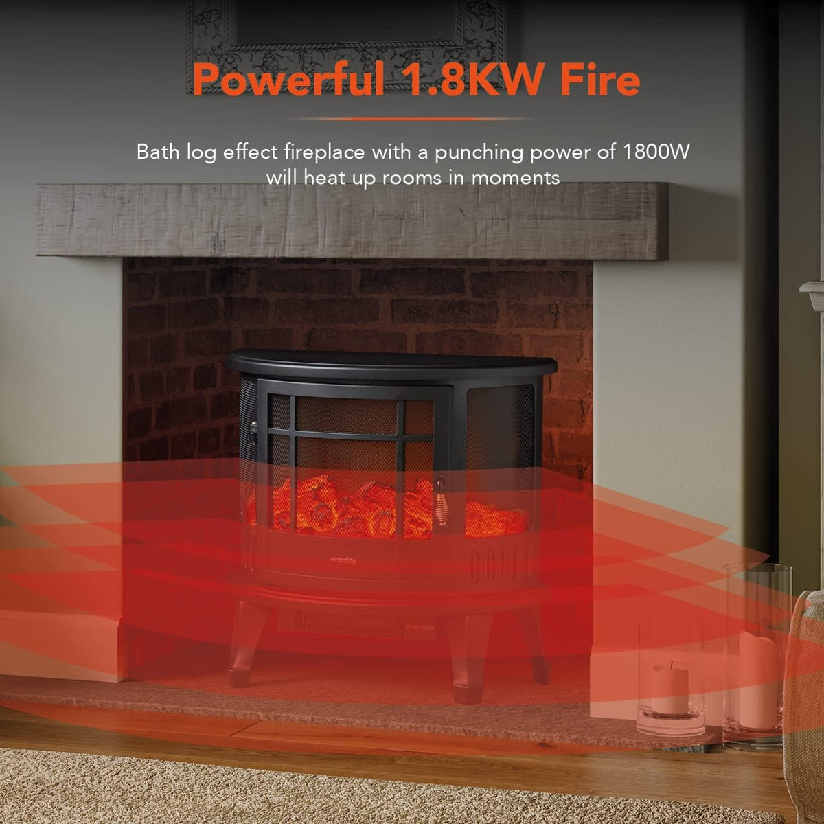 Warmlite Bath 1.8kW Log Effect Stove Fire Black | WL46017