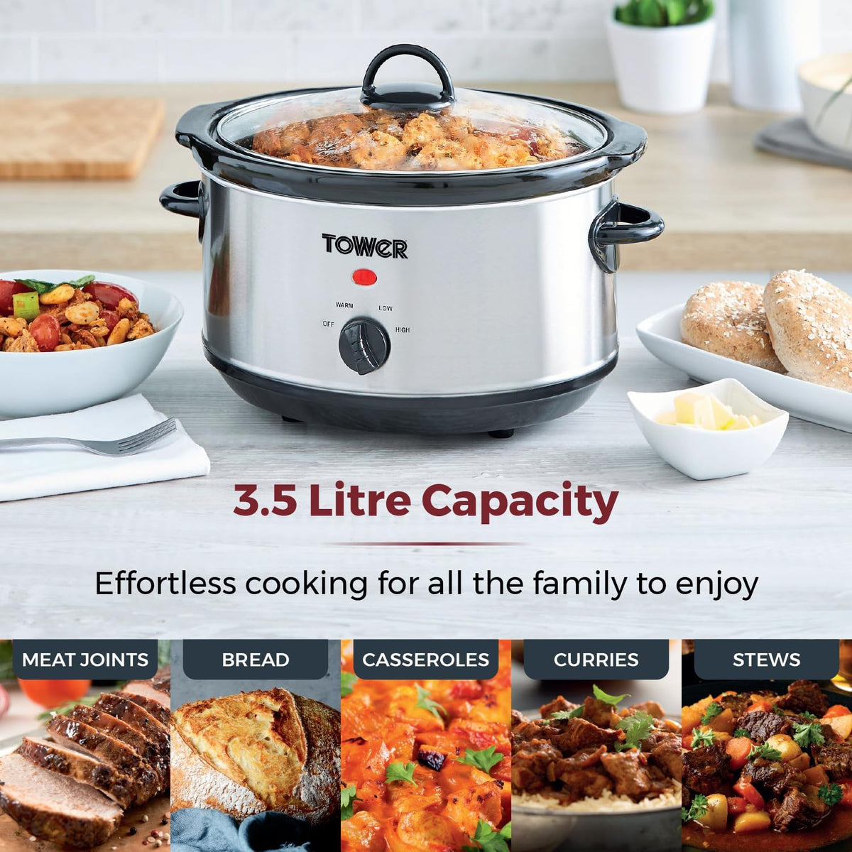 Tower 3.5L Stainless Steel Slow Cooker | T16039Y