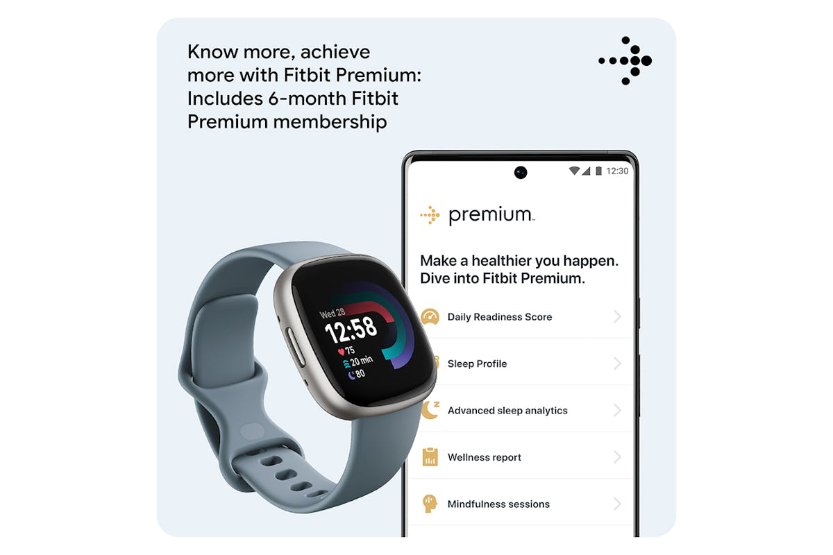 Fitbit Versa 4 Waterfall Blue/Platinum | FB523SRAG