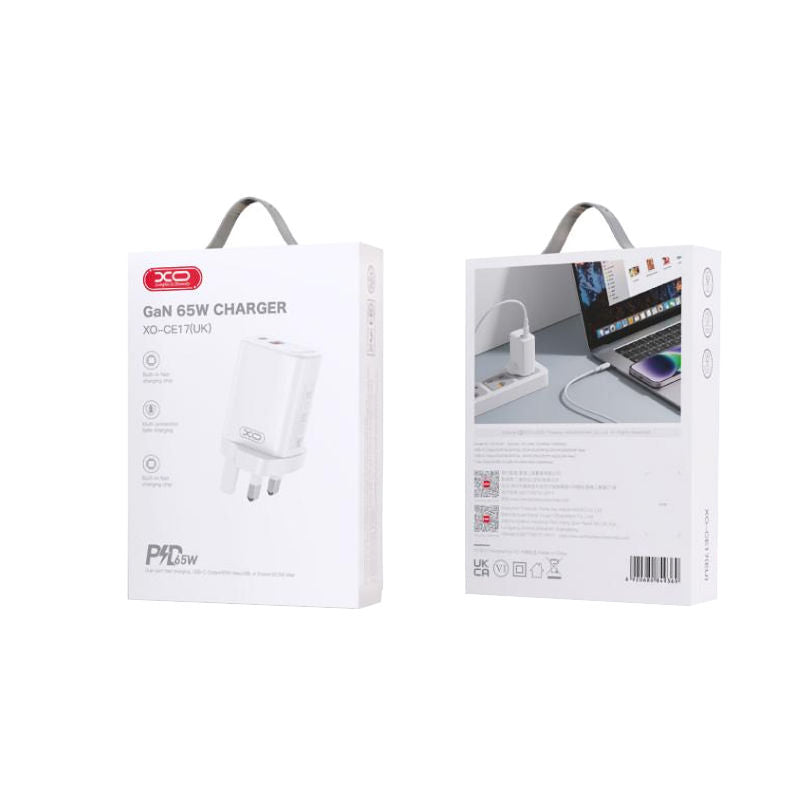 XO White CE17 65W USB-A and USB-C Fast Charger