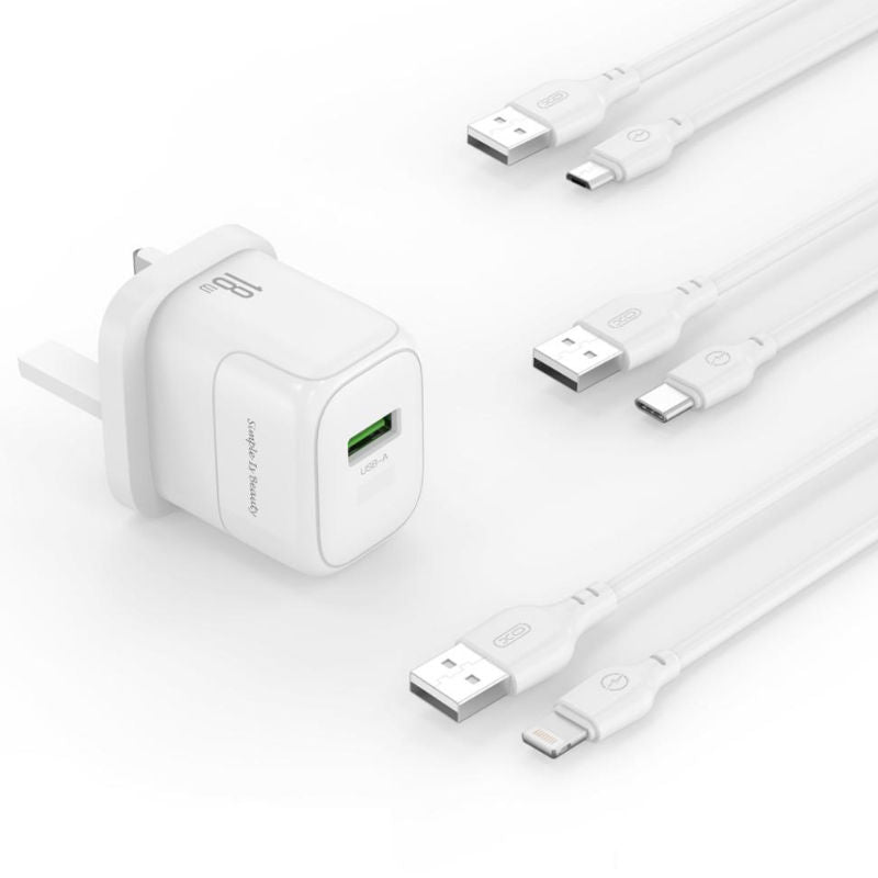 XO White L135 (Irl-Uk) 18W Usb-A Quick Charger Phone Charger
