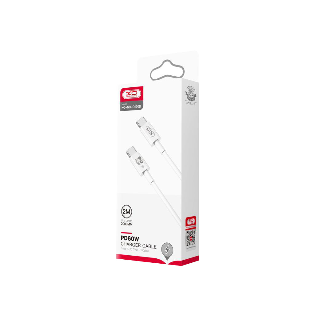 XO White Nb-Q190A 60W 2M Cable Type-C To Type-C