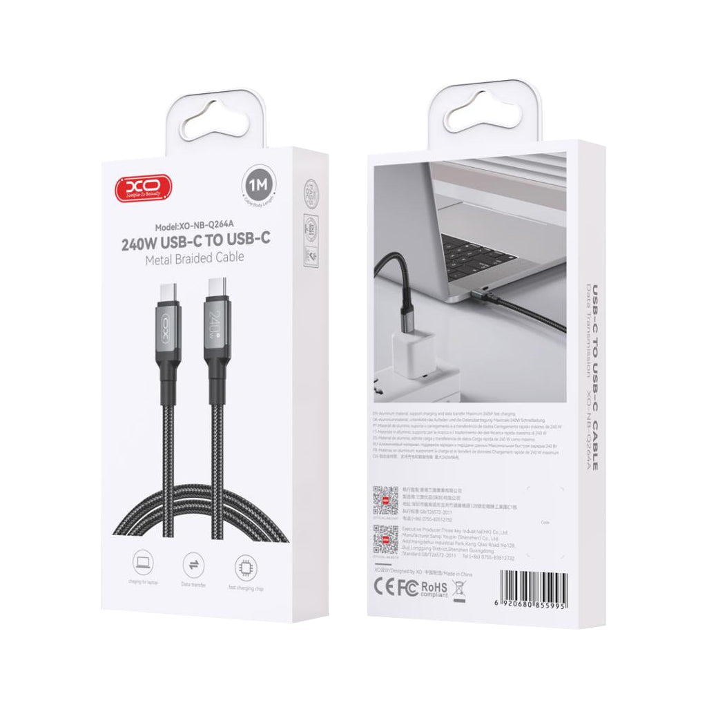 XO Black 240W Type-C To Type-C 1M Hi-Powered Data Cable