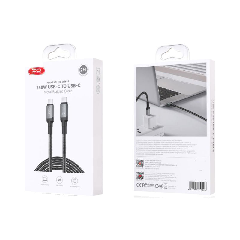 XO Black 240W Type-C To Type-C 2M Hi-Powered Cable