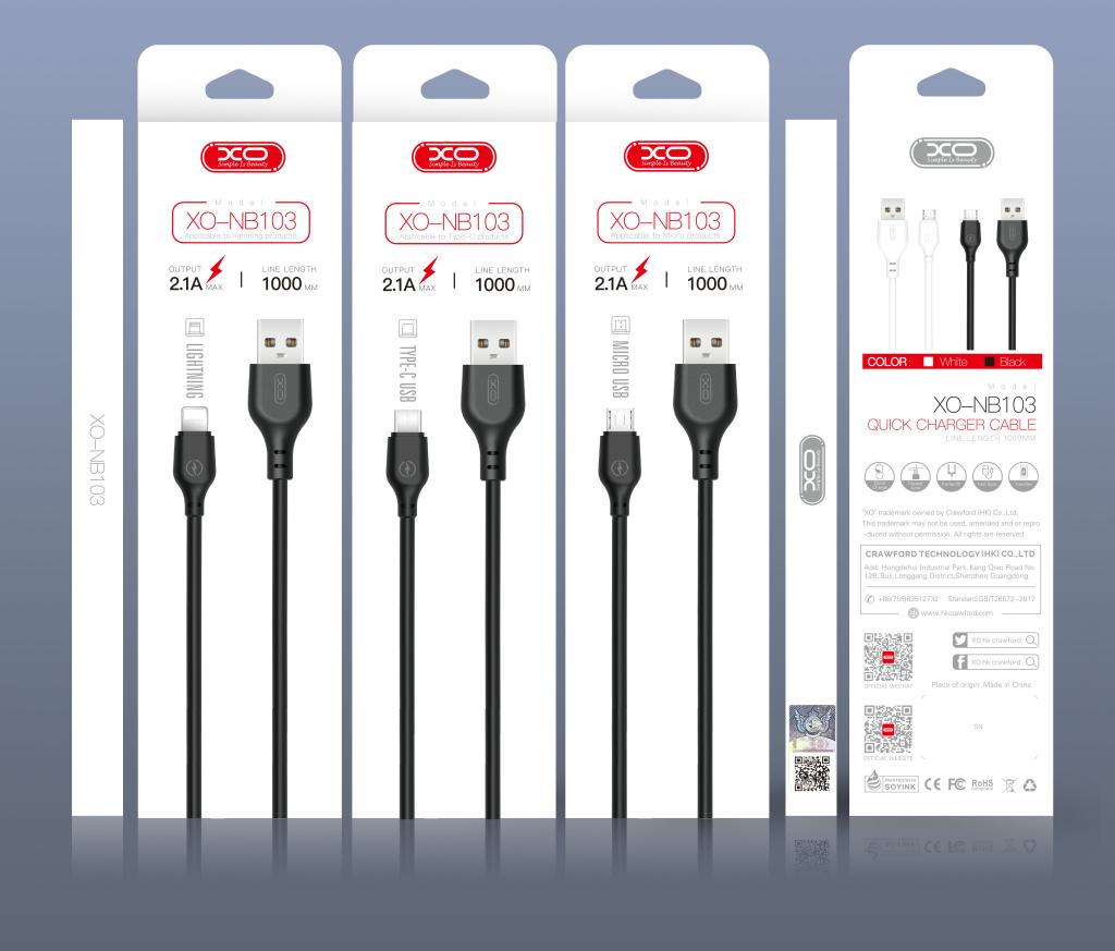 XO White NB103 Lightning 1M 2.4A Zeus Silicone Cable
