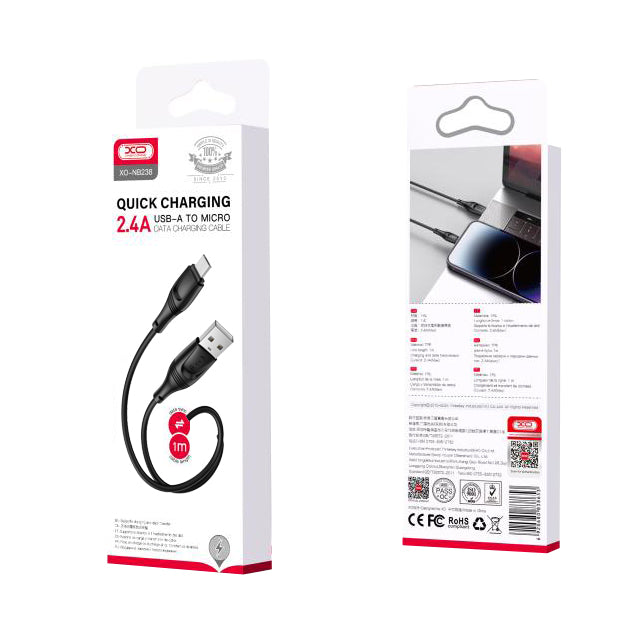 XO Black Nb238 USB-A to Micro 1M 2.4A