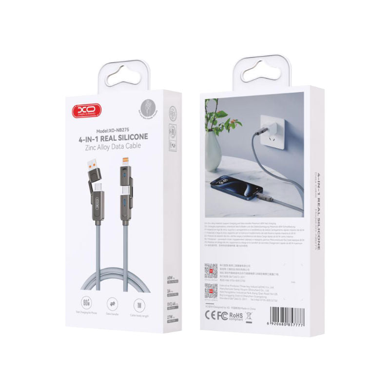 XO Gray 1M 4-In-1 Multi Usb/C To Lightning/C