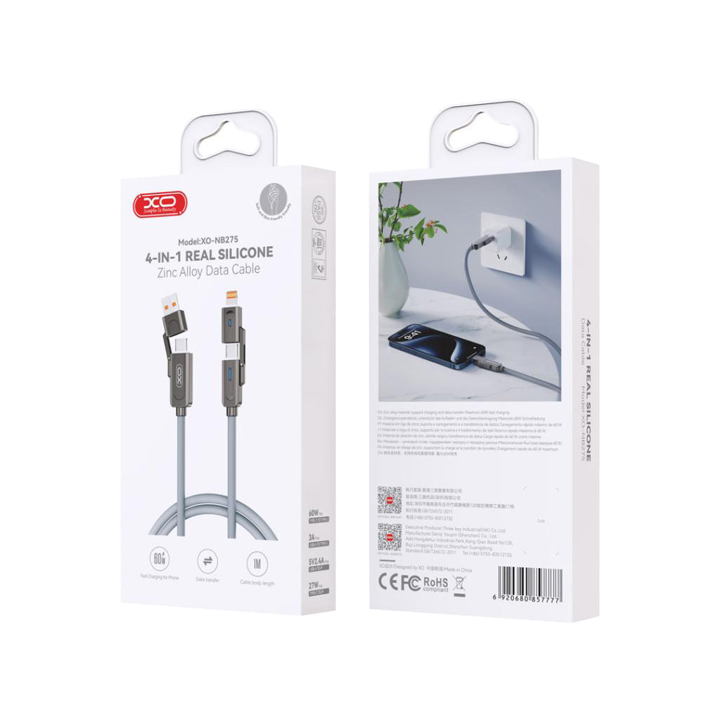 XO Gray Nb275 1M 4-In-1 Multi Usb/C To Lightning/C
