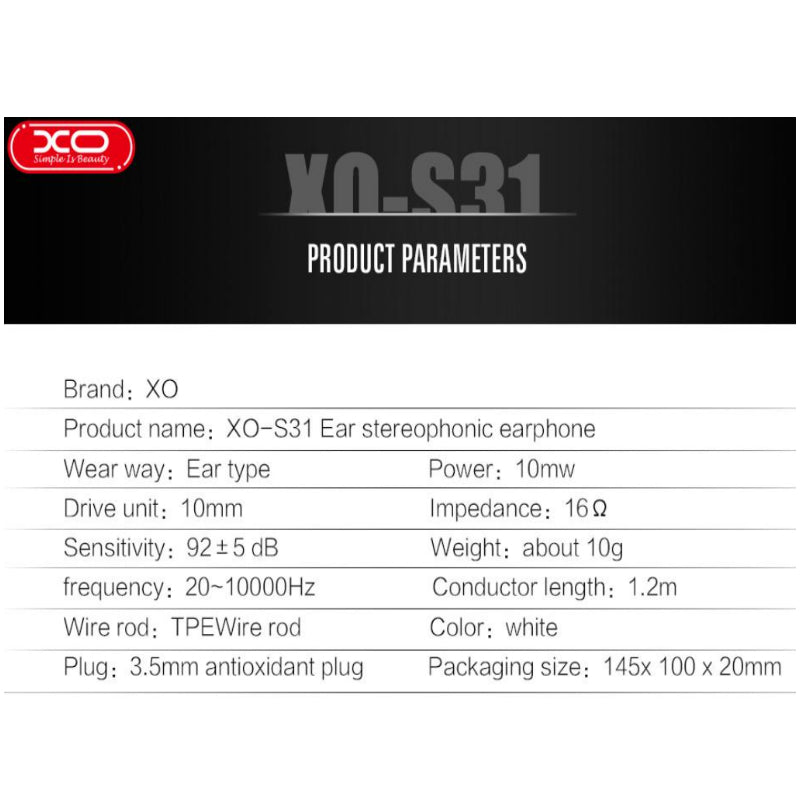 XO-S31 White Stereo USB-C Wired Earphones | EXSXO-S31