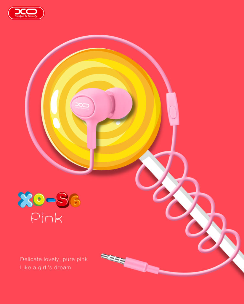 XO Pink S6 Candy Music Earphones 3.5mm Jack