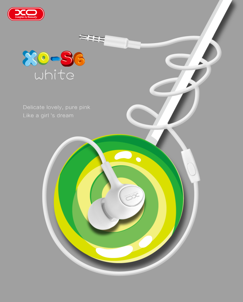 XO White S6 Candy Music Earphones 3.5mm Jack 1.2m