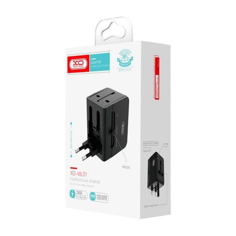 XO Black Multi Multi Country World Travel Charger with USB