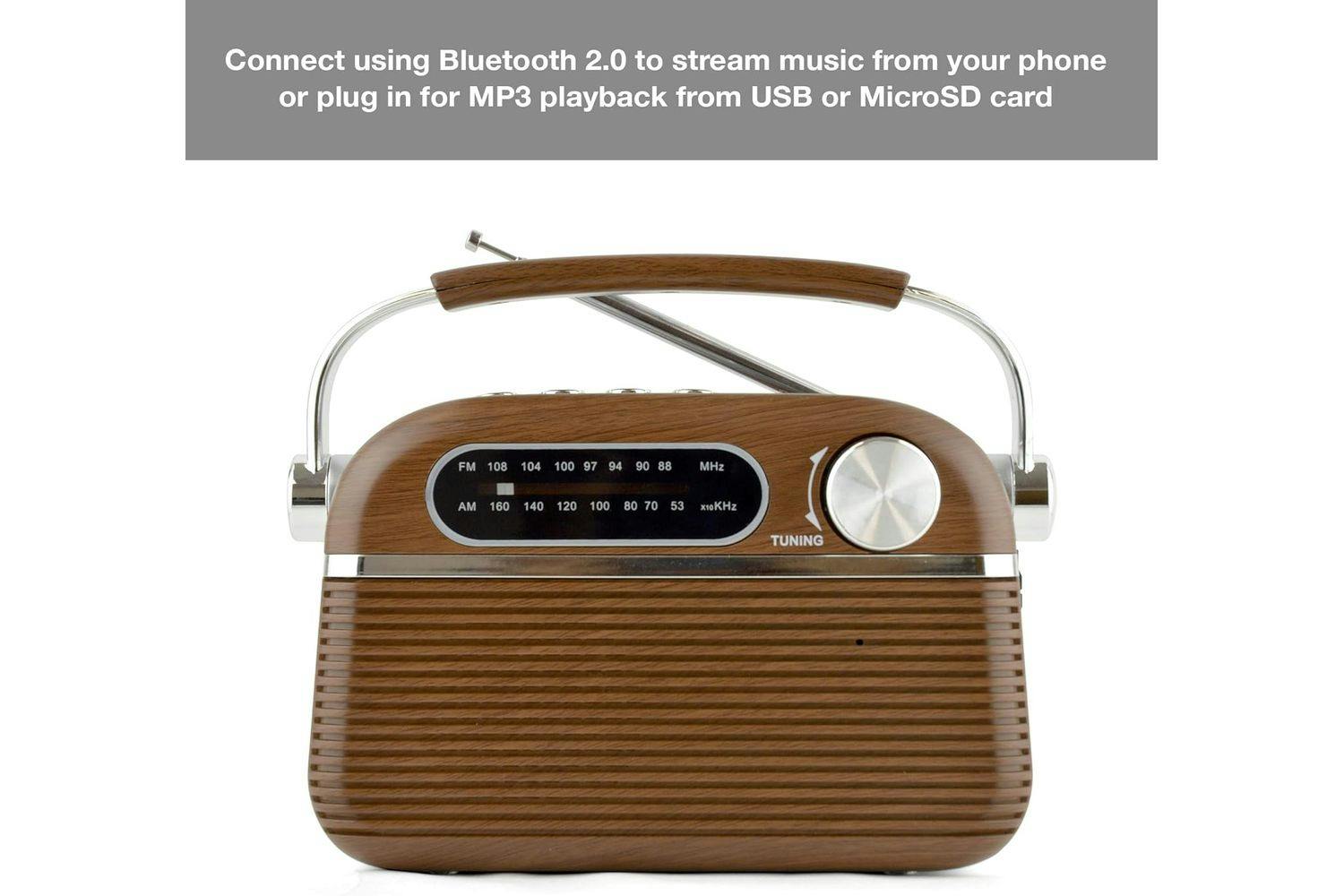 Lloytron Vintage Rechargeable Bluetooth AM/FM Radio Wood Effect | PP6403