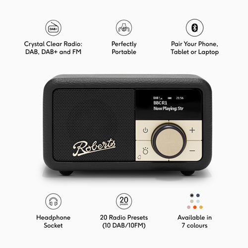 Roberts Revival Petite 2 FM/DAB Bluetooth Radio, Black REV-PETITE2BK