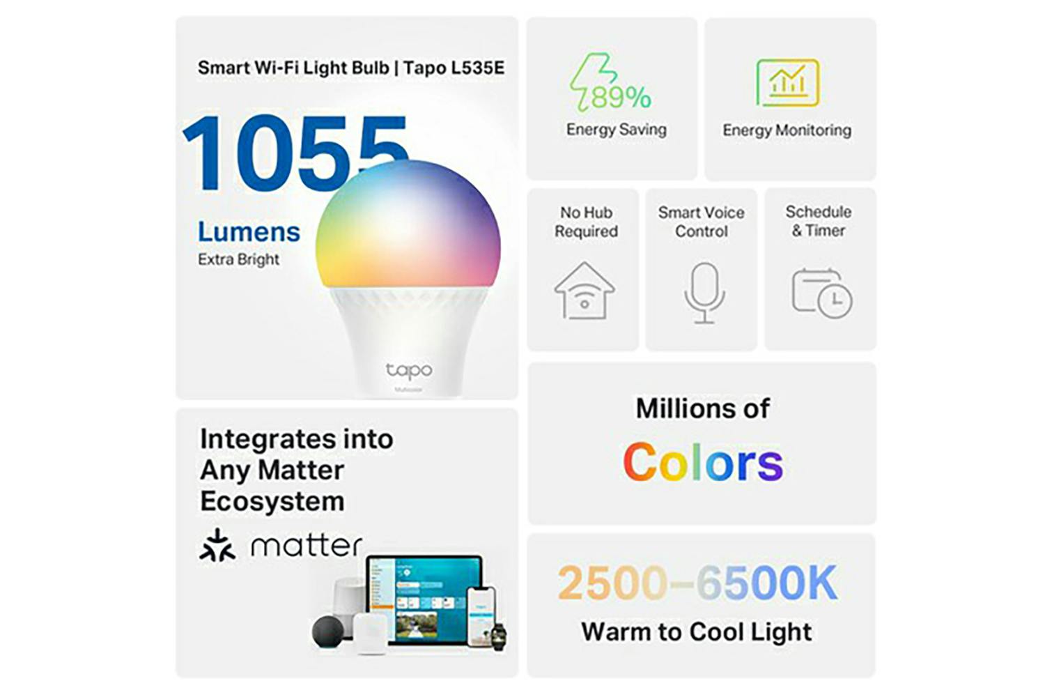 TP-Link Tapo Smart Wi-Fi Multicolour LED Light Bulb E27 | Tapo L530E