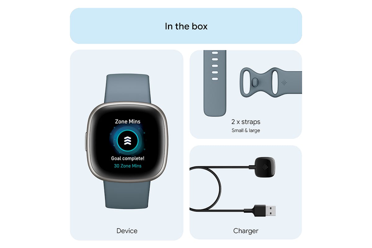 Fitbit Versa 4 Waterfall Blue/Platinum | FB523SRAG