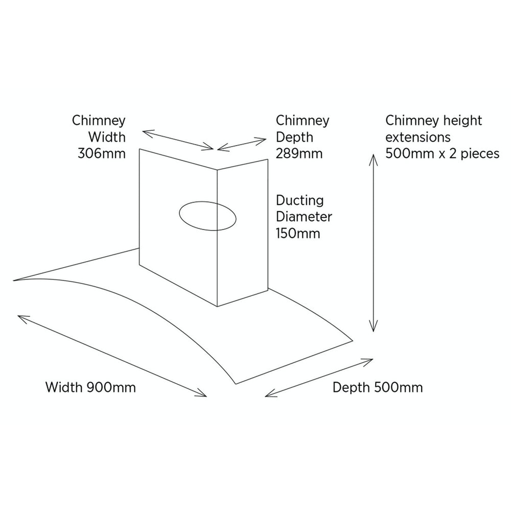 Belling 90cm Curved Glass Chimney Hood Stainless Steel | CHIM904GSTA