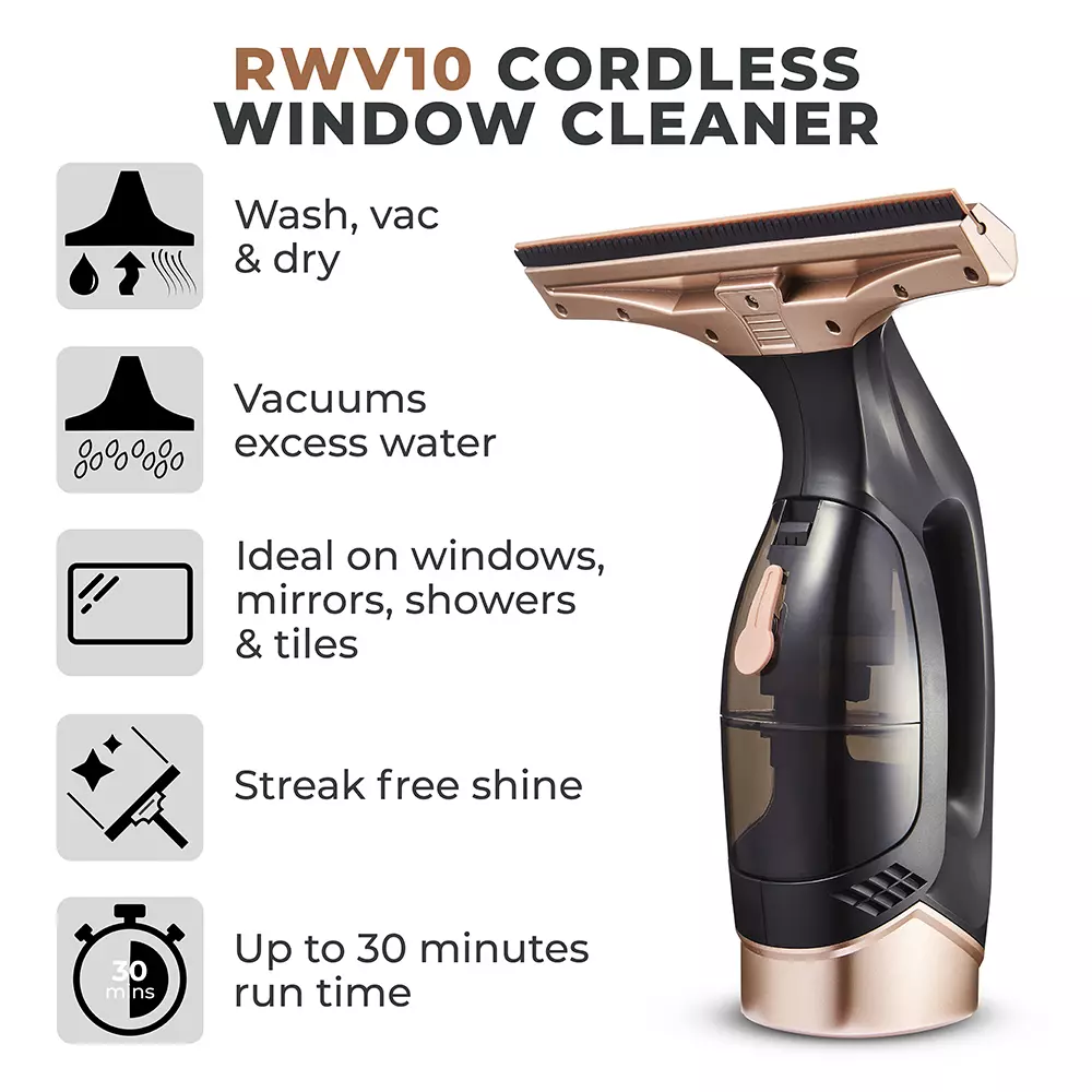 Tower Cordless Window Vacuum Black & Rose Gold | T131001BLG
